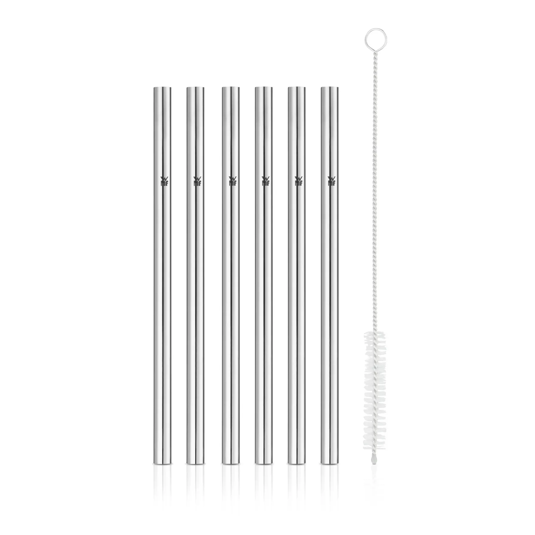 Barzubehör|WMF Baric Trinkhalm-Set Cromargan®, 18 cm, 6-teilig plus mit Reinigungsbürste