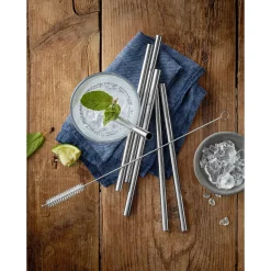 Barzubehör|WMF Baric Trinkhalm-Set Cromargan®, 18 cm, 6-teilig plus mit Reinigungsbürste