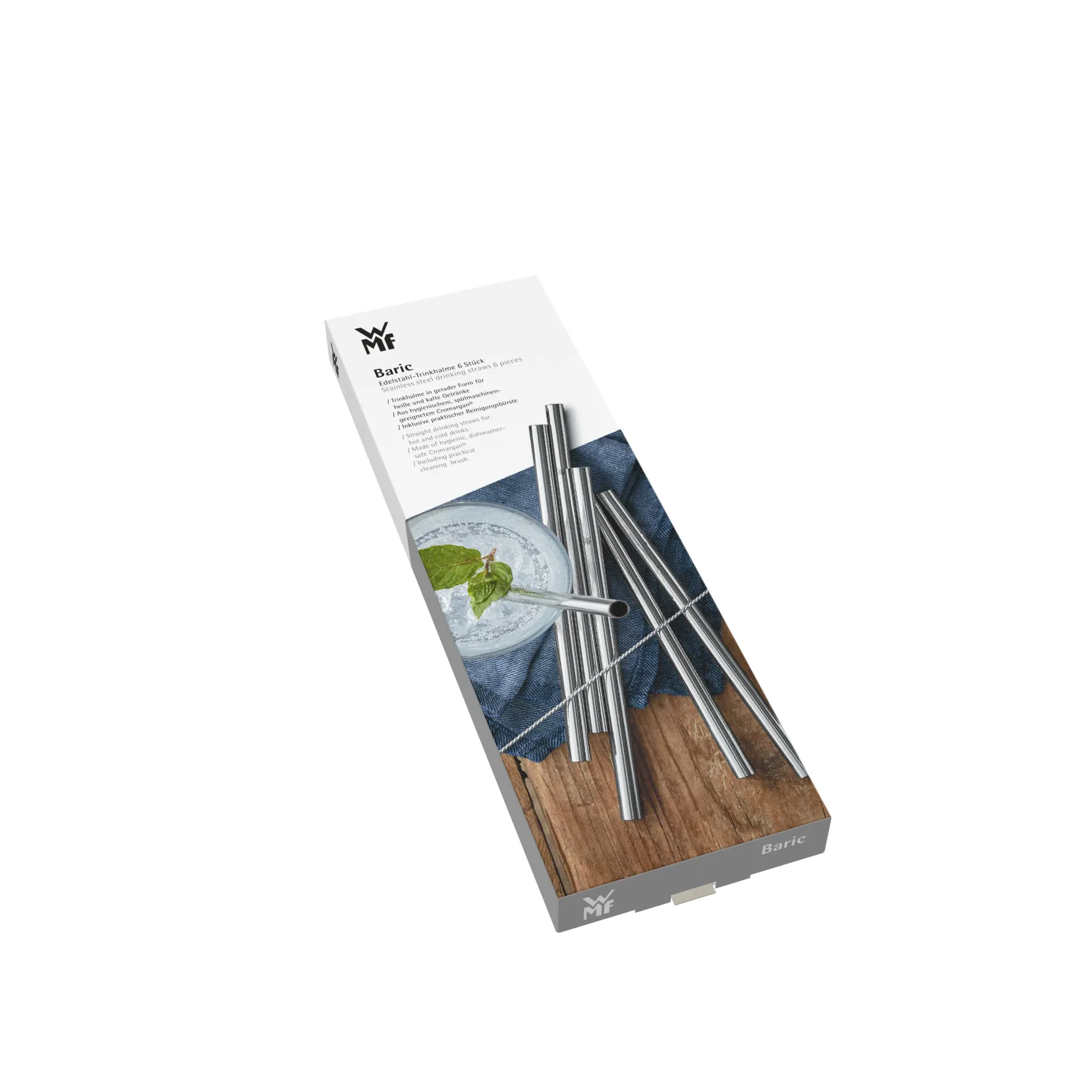 Barzubehör|WMF Baric Trinkhalm-Set Cromargan®, 18 cm, 6-teilig plus mit Reinigungsbürste