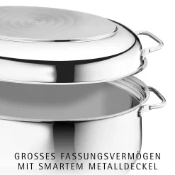 Bräter & Schmortöpfe|WMF Extrabräter mit Metalldeckel, Drahteinsatz und Fleischthermometer