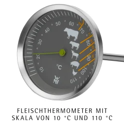 Bräter & Schmortöpfe|WMF Extrabräter mit Metalldeckel, Drahteinsatz und Fleischthermometer