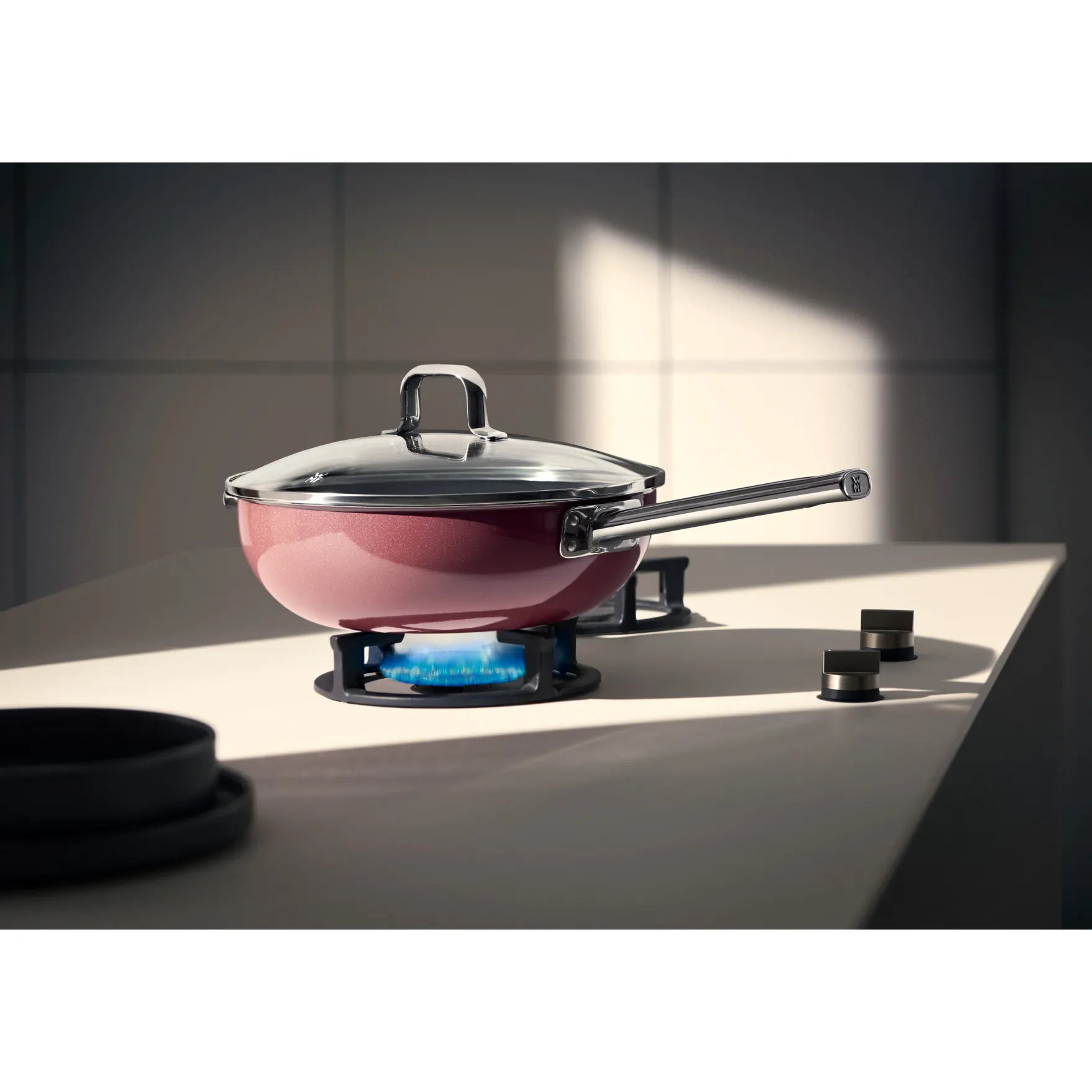 Woks|WMF Fusiontec Mineral Wok mit Glasdeckel, 28 cm, Platinum