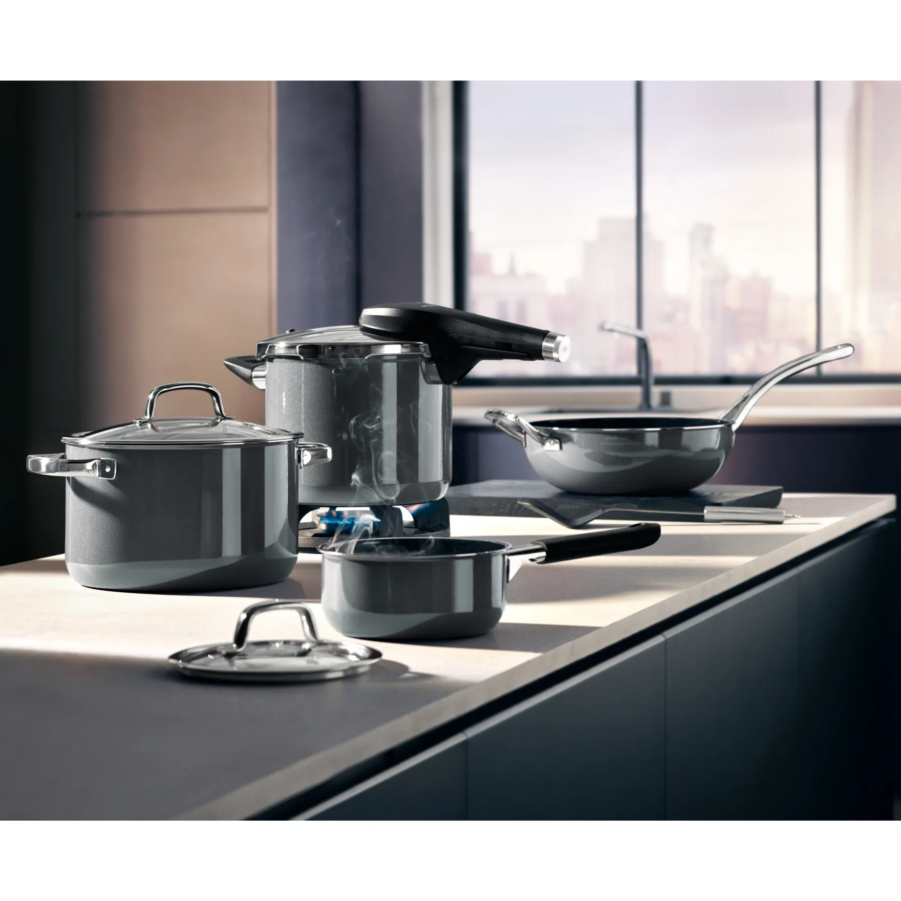 Schnellkochtöpfe|Induktionstöpfe|WMF Fusiontec Perfect Premium Schnellkochtopf, 22 cm, 6,5 Liter, Platinum
