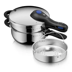 Schnellkochtöpfe|Induktionstöpfe|WMF Perfect Plus One Pot Schnellkochtopf-Set, 22 cm, 3 & 4,5 L, stapelbar, mit Dämpfeinsatz