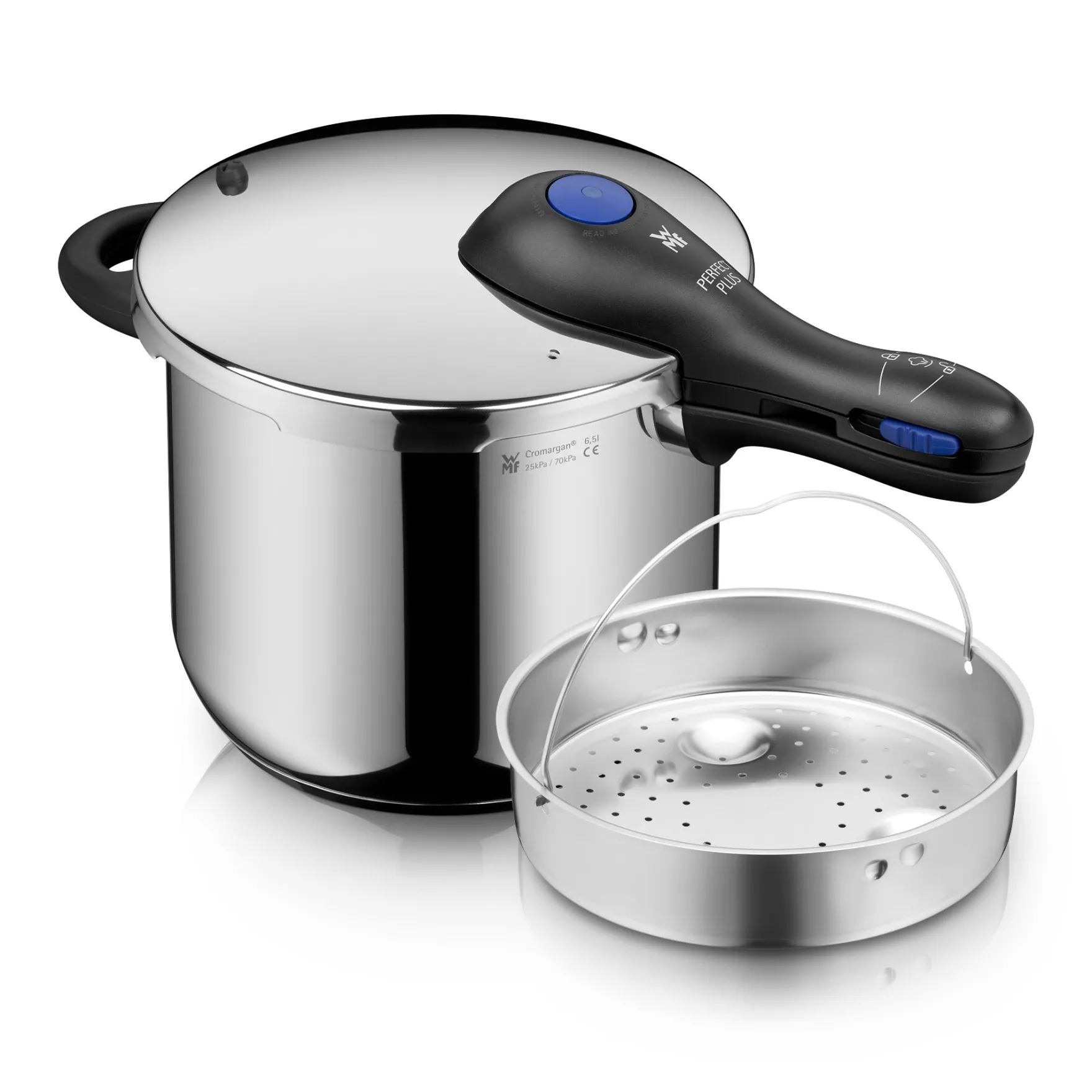 Schnellkochtöpfe|Induktionstöpfe|WMF Perfect Plus One Pot Schnellkochtopf mit Dampfgareinsatz, 22 cm, 6,5 Liter