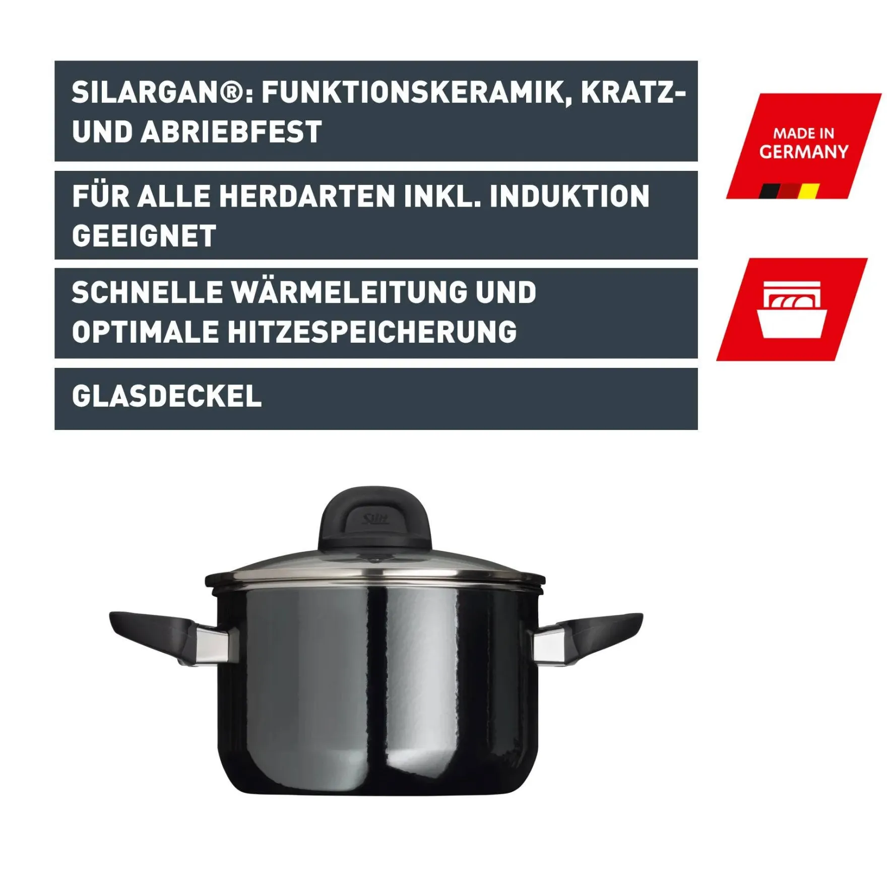 Bratentöpfe|WMF Silit Silargan® Modesto Bratentopf mit Deckel, 16 cm, Black