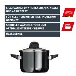 Induktionstöpfe|Kochtöpfe|WMF Silit Silargan® Modesto Kochtopf mit Deckel, 16 cm, Black