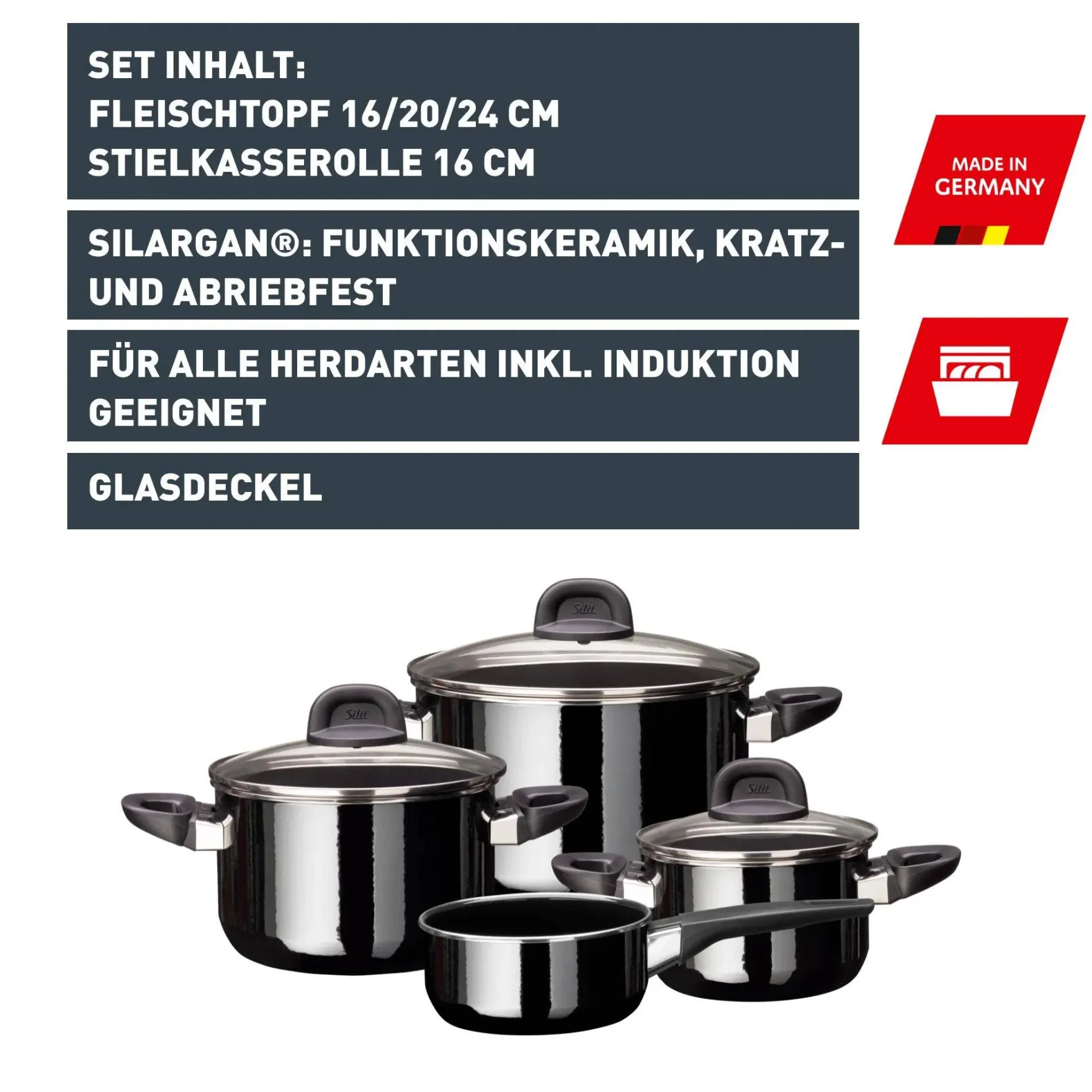 Topfsets|WMF Silit Silargan® Modesto Topf-Set 4-teilig, Black