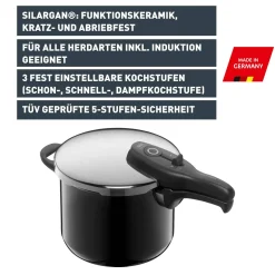 Schnellkochtöpfe|Induktionstöpfe|WMF Silit Silargan® Sicomatic t-Plus Schnellkochtopf 22 cm, 6,5 l, Black