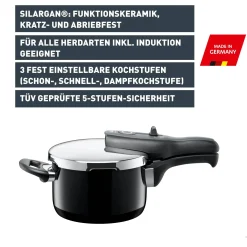Schnellkochtöpfe|Induktionstöpfe|WMF Silit Silargan® Sicomatic t-Plus Schnellkochtopf 2,5 l, Black