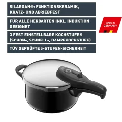 Schnellkochtöpfe|Induktionstöpfe|WMF Silit Silargan® Sicomatic t-Plus Schnellkochtopf, 22 cm, 4,5 l, Black